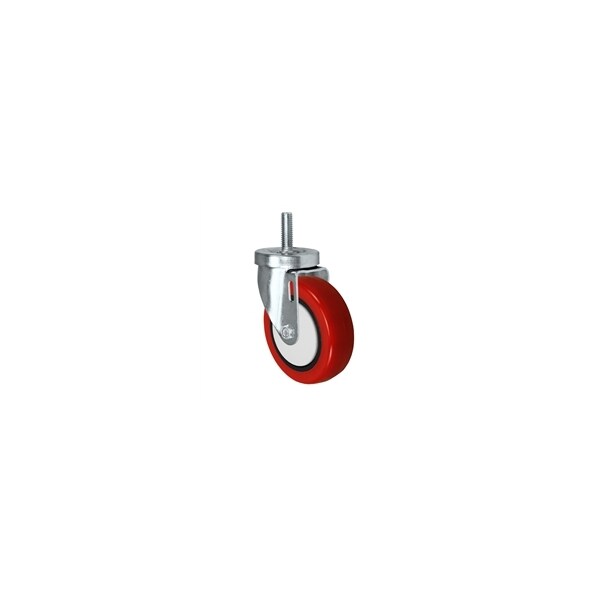 4"x1.25" Red Polyurethane on Polyolefin Wheel, Swivel Stem Caster -